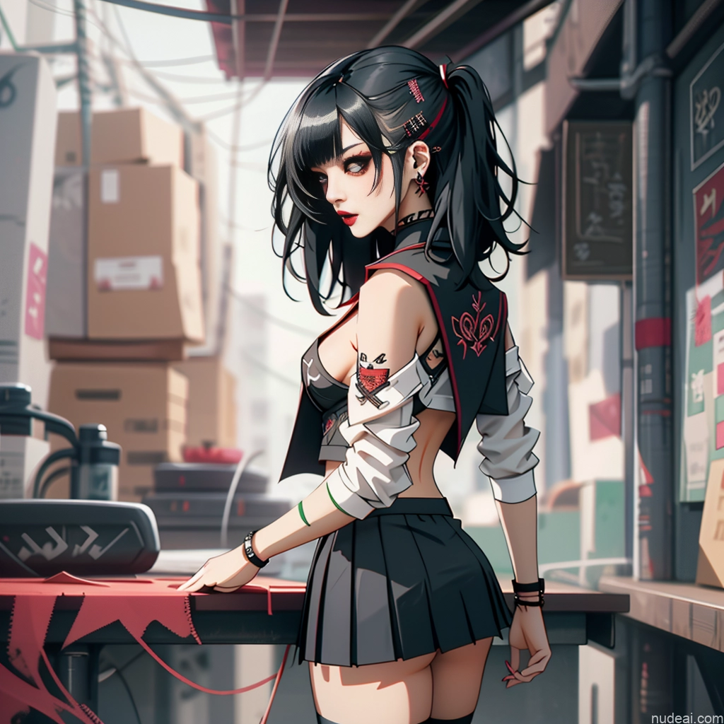 ai nude image of pics of Asian School Uniform, Cleavage Cutout, Clothing Cutout, Pleated Skirt, Thighhighs Perfect Boobs Beautiful Lipstick Small Ass Gothic Punk Girl