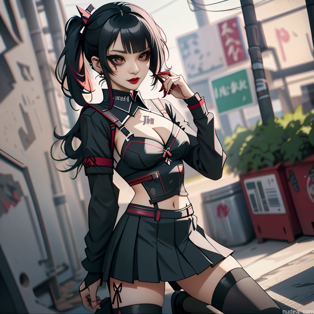 ai nude image of pics of Asian School Uniform, Cleavage Cutout, Clothing Cutout, Pleated Skirt, Thighhighs Perfect Boobs Beautiful Lipstick Small Ass Gothic Punk Girl