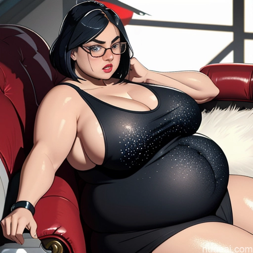 ai nude image of pics of 18 Bobcut Front View Couch Angry Fat Glasses Huge Boobs Cleavage Transparent Tank Top