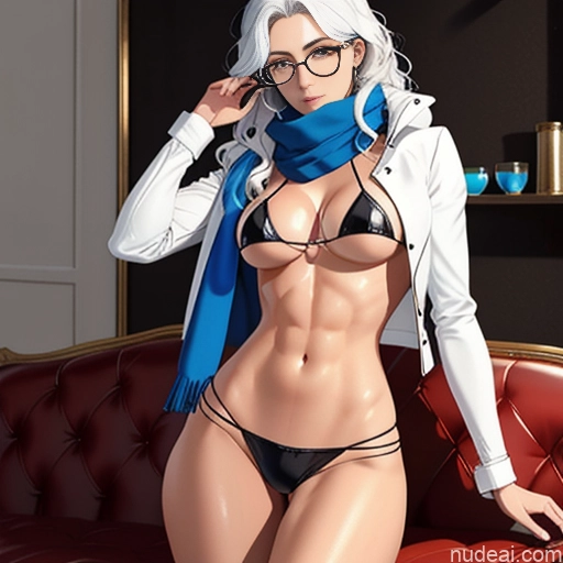 Woman One Small Tits Beautiful Glasses Small Ass Skinny Perfect Body Oiled Body 18 Shocked White Hair Wavy Hair White Soft Anime Bending Over Gloves Scarf Trench Coat Couch Topless