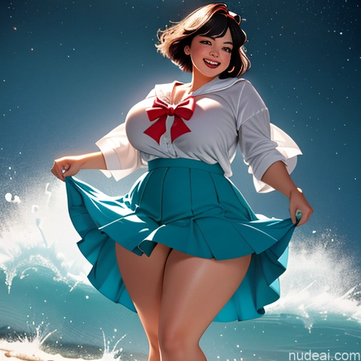 ai nude image of pics of 18 Chubby Huge Boobs Short Hair Bows Shirt Sweater Sailor High Socks Long Skirt Happy