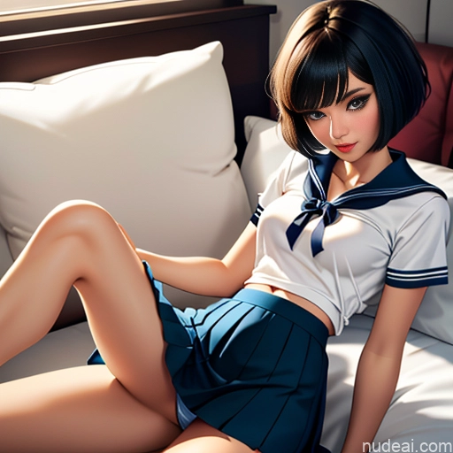 related ai porn images free for 18 Short Hair Bows Shirt Sweater Sailor High Socks Long Skirt Bedroom Spreading Legs On Back Sleeping Small Tits Skinny Short