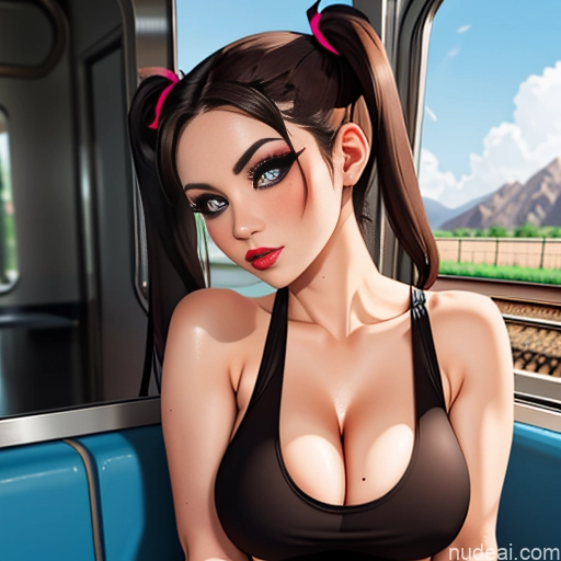 Tank Top Blowjob Train Pigtails Huge Boobs