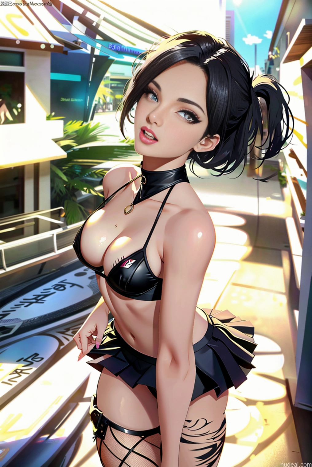 Small Tits Small Ass Skinny 18 Skin Detail (beta) Mall Front View Cheerleader Crop Top Fishnet Micro Skirt Partially Nude Detailed Asian Black Hair Woman Topless Two Bra Pull Down