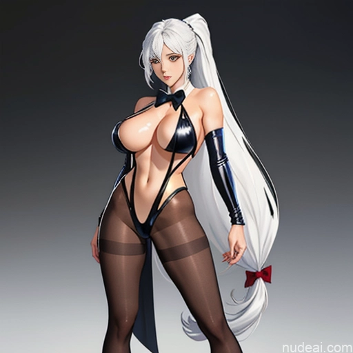 Woman One Playboy Bunny Woman Seductive Korean Casino Latex Pantyhose Bow Tie Soft Anime Crisp Anime Bangs Straight White Hair 20s Perfect Body Skinny Long Hair Perfect Boobs