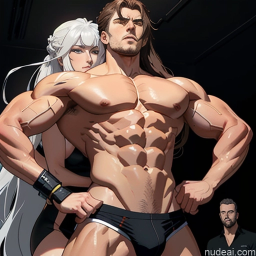 related ai porn images free for Nude Bondage Prison Bodybuilder Busty Muscular Abs Tall Long Hair 20s Angry Ginger Hime Cut Woman + Man Two T-pose