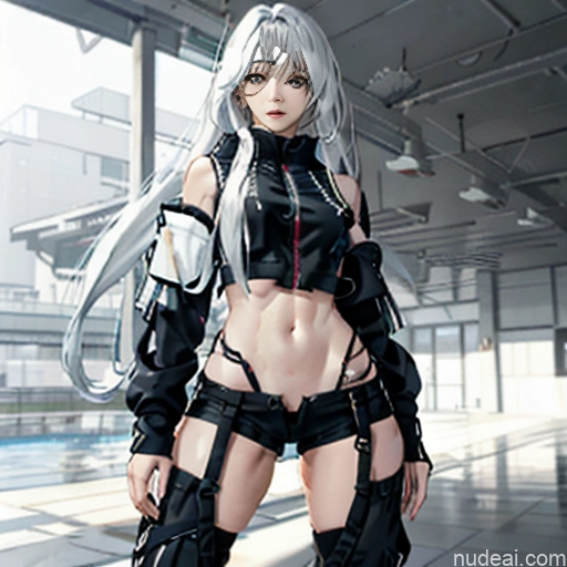 related ai porn images free for Woman One Perfect Body Long Hair 20s Seductive White Hair Straight Bangs White Aogami Soft Anime Crisp Anime Urban Samurai V2 Whale Tail (Clothing) Short Shorts Thigh Socks Crop Top Jacket Close-up View