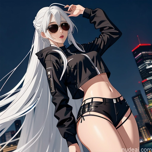 related ai porn images free for Woman One Skinny Long Hair 20s Seductive White Hair Straight Bangs White Close-up View Crop Top Jacket Short Shorts Whale Tail (Clothing) Thigh Socks Tokyo Urban Samurai V2 MASK