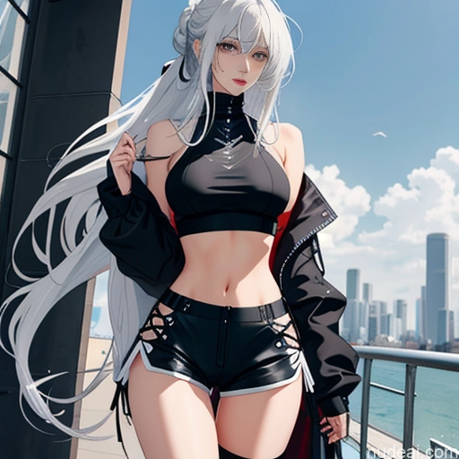 related ai porn images free for Woman One Skinny Long Hair 20s Seductive White Hair Straight Bangs White Close-up View Crop Top Jacket Short Shorts Whale Tail (Clothing) Thigh Socks Tokyo Urban Samurai V2 MASK