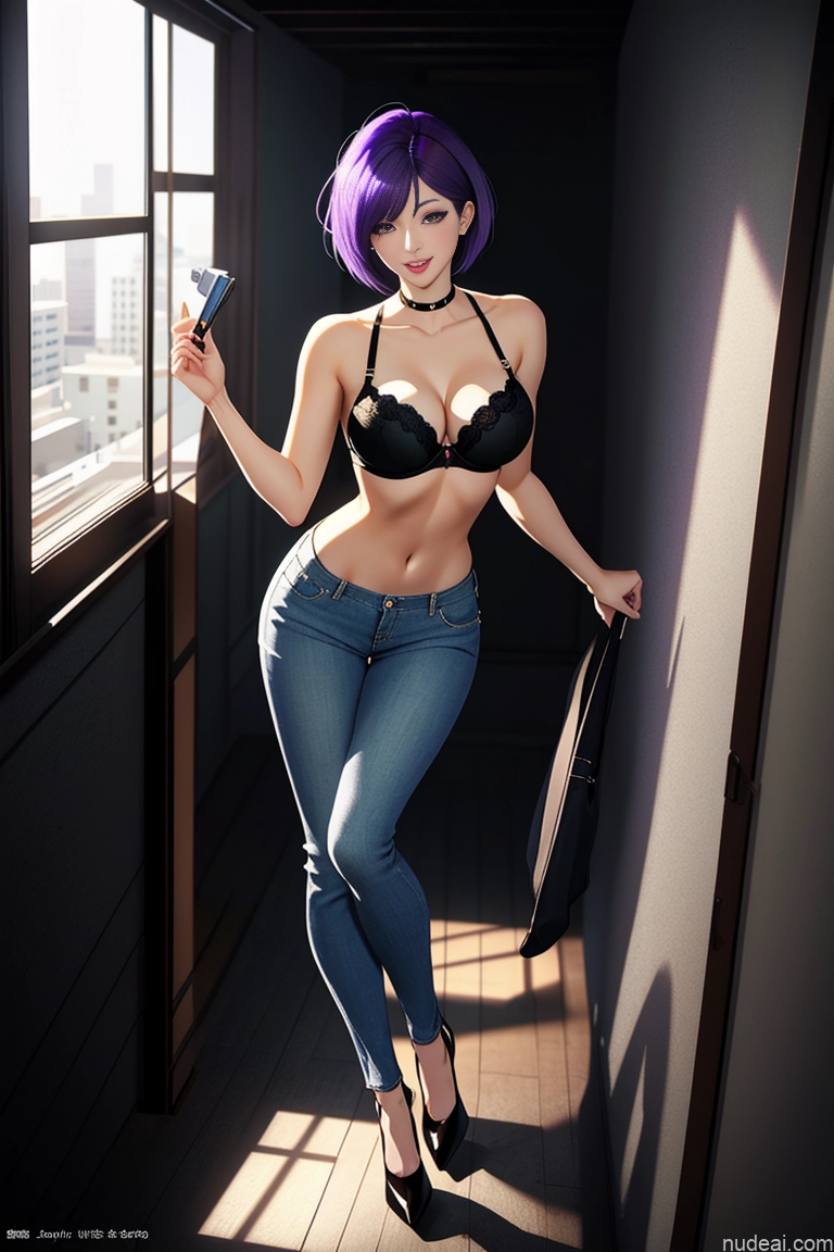 related ai porn images free for One Small Tits Big Ass Thick Long Legs Short Hair 20s Purple Hair Messy Japanese Front View Dark Lighting Detailed Woman Laughing Push-up Bra Bedroom Soft Anime