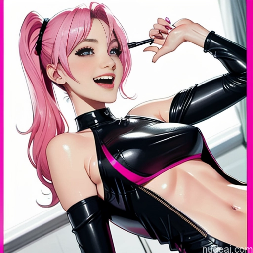 related ai porn images free for Pink Hair Woman Short Beautiful Busty 18 Sexy Face Pigtails Bangs One Simple Dark Lighting Laughing Soft Anime Dominatrix Front View