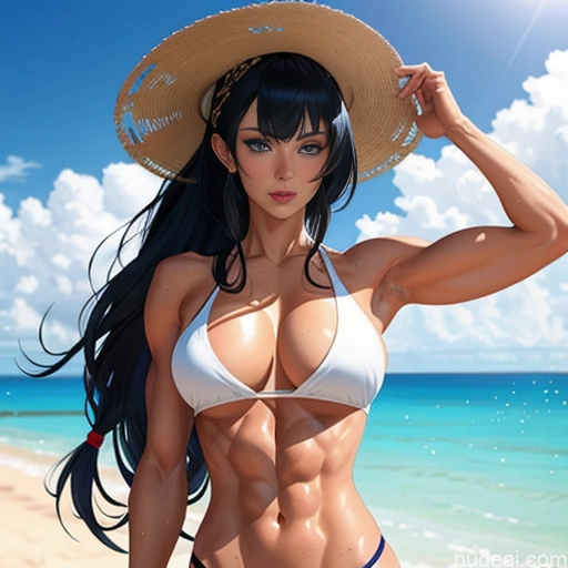 related ai porn images free for Woman Model Athlete Busty Muscular Abs Tall Long Hair Tanned Skin 20s Sexy Face Deep Blue Eyes Black Hair Bangs Straight Hime Cut Nude Gym Working Out Topless