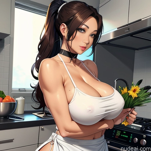 ai nude image of pics of Woman One Huge Boobs Perfect Boobs Beautiful Thick Perfect Body Huge Tits, Hard Nipples 40s Brunette Ponytail Asian Filipina Japanese Soft + Warm Skin Detail (beta) Kitchen Apron Cleavage Transparent Jewelry Cooking Pokies Maid