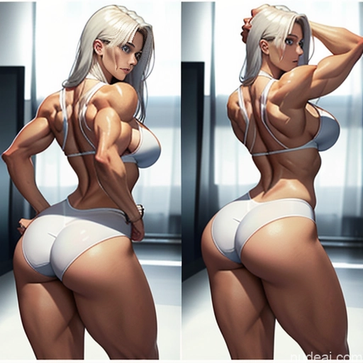 related ai porn images free for Woman Bodybuilder Huge Boobs Big Ass Big Hips Pubic Hair 18 Seductive White Hair Scandinavian Nude On Back Bending Over Close-up View Back View