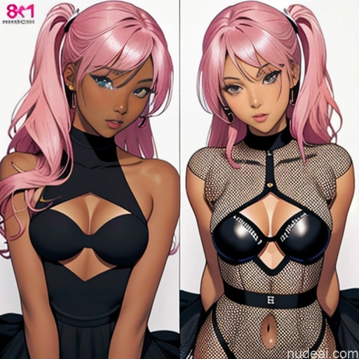 ai nude image of pics of Sorority One Skinny Small Tits Big Ass Dark Skin 18 Pink Hair Black Soft Anime EdgHO, Fishnet_dress, ((fishnets,cut Out Dress), Wearing EdgHO