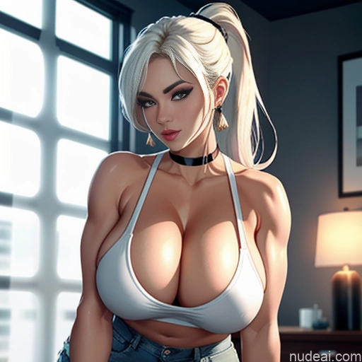 ai nude image of pics of Woman One Huge Boobs Perfect Boobs Beautiful Perfect Body Huge Tits, Hard Nipples 18 Blonde White Hair Ponytail Soft + Warm Skin Detail (beta) Short Shorts Tank Top Cleavage Transparent Jeans Undone Jewelry Pokies Office Dark Lighting Pouting Lips Sexy Face