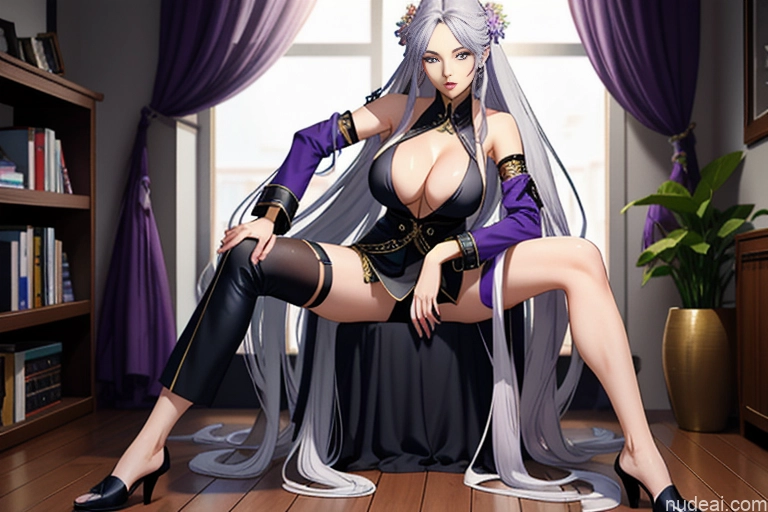 One Perfect Boobs Long Hair Shocked Purple Hair Straight Front View Apron Japanese 18 Gaming 70s Bedroom