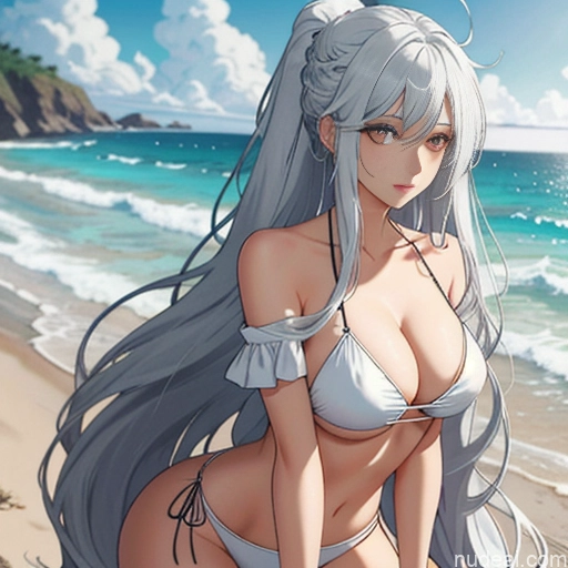 related ai porn images free for Woman One Skinny Long Hair 20s Seductive White Hair Bangs Messy White Soft Anime Beach Yoga True Off-shoulder Bikini