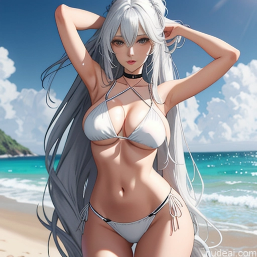 related ai porn images free for Woman One Skinny Long Hair 20s Seductive White Hair Bangs Messy White Soft Anime Beach Yoga True Off-shoulder Bikini Crisp Anime