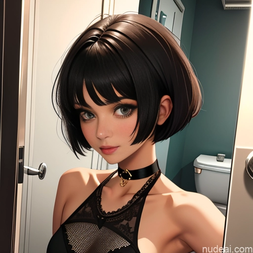 ai nude image of pics of One Sorority Skinny Small Tits Small Ass Short Short Hair 18 Brunette Pixie White Soft Anime Bathroom Choker Fishnet Dress Devil