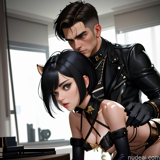 Beautiful Small Ass Perfect Body Short Hair 18 Gold Jewelry Detailed Pixie Model Dangerous Beast Cosplay Woman + Man Busty Spanking Black Hair