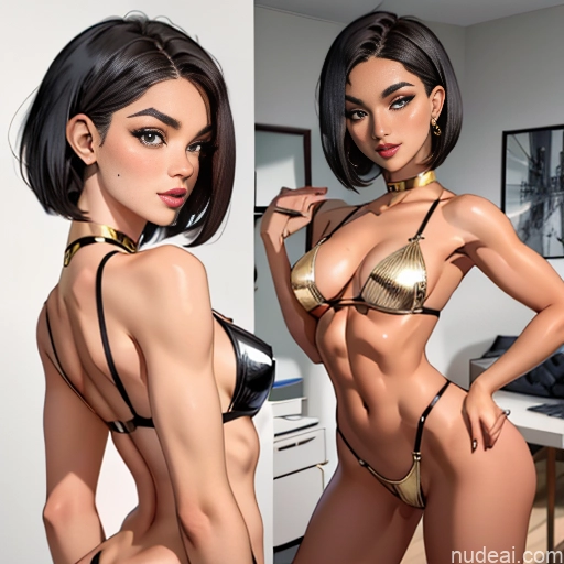 ai nude image of pics of Beautiful Small Ass Perfect Body Short Hair 18 Gold Jewelry Detailed Pixie Model Black Hair Two Open Lingerie Naked Hoodie 裸体卫衣 Perfect Boobs