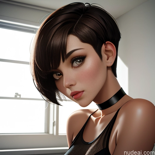 ai nude image of pics of One Sorority Skinny Small Tits Small Ass Short Short Hair Brunette Pixie Messy White Soft Anime Bedroom Choker Mesh Jumpsuit Blowjob Angel