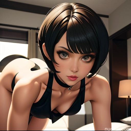 ai nude image of pics of One Sorority Skinny Small Tits Small Ass Short Short Hair Brunette Pixie Messy White Soft Anime Bedroom Choker Mesh Jumpsuit Blowjob Devil