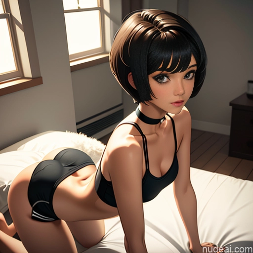 ai nude image of pics of One Sorority Skinny Small Tits Small Ass Short Short Hair Brunette Pixie Messy White Soft Anime Bedroom Choker Jumpsuit Yoga Angel