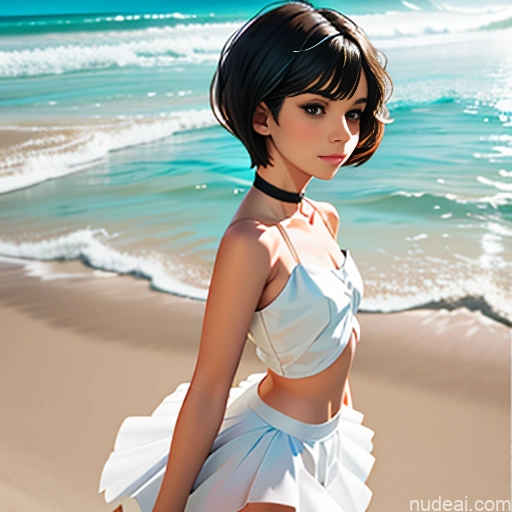 One Sorority Skinny Small Tits Small Ass Short Short Hair Brunette Pixie Messy White Soft Anime Illustration Beach Choker Better Swimwear Beach Tutu Angel