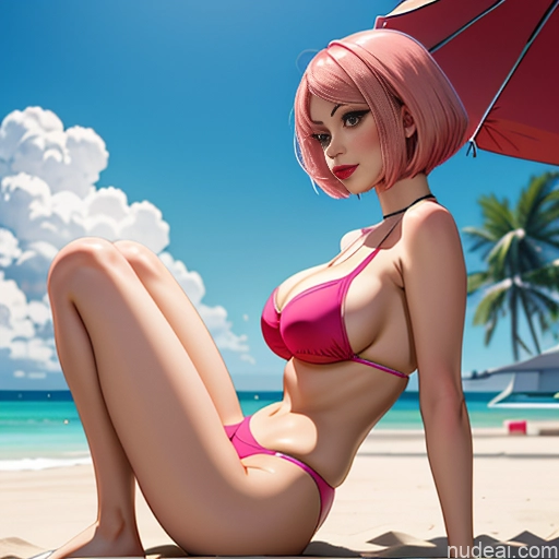 Milf Busty Pink Hair Bobcut Russian One Side View Asian Ahegao 20s Crisp Anime Beach Spreading Legs Clown