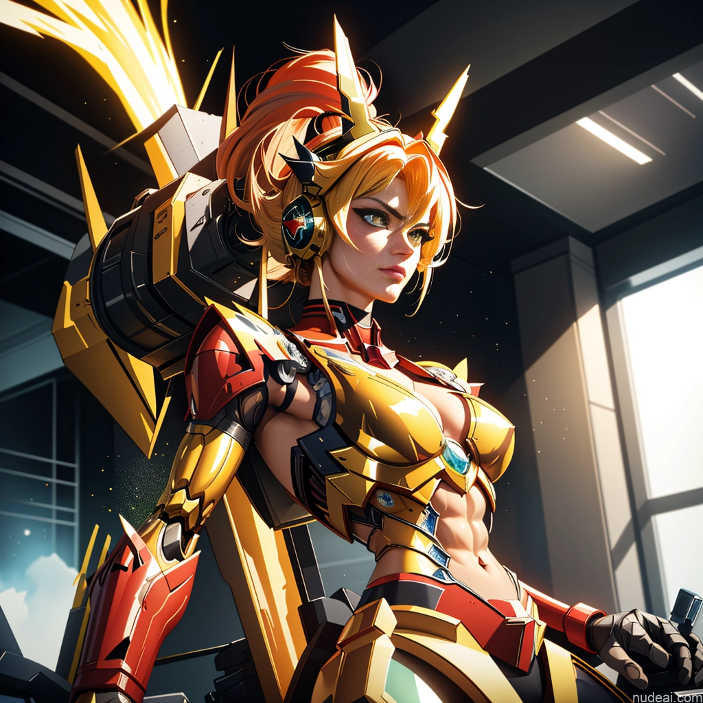 SuperMecha: A-Mecha Musume A素体机娘 Super Saiyan Super Saiyan 4 Woman Bodybuilder Busty Battlefield Front View Abs Muscular