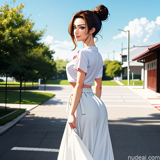 ai nude image of pics of One Sorority Skinny Big Ass 20s Brunette Hair Bun White Soft Anime Teacher Stylish Long Skirt