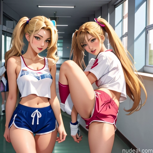 related ai porn images free for Asian Sorority Two 18 Sexy Face Blonde Brunette Pigtails Straight Soft Anime School Hallway Dolphin Shorts Scissors Pose