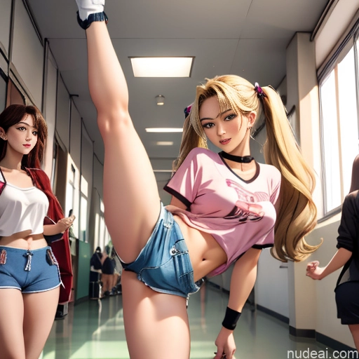 Asian Sorority Two 18 Sexy Face Blonde Brunette Pigtails Straight School Hallway Dolphin Shorts Scissors Pose On Back Cumshot Crisp Anime Skin Detail (beta) Anime