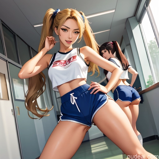 Asian Sorority Two 18 Sexy Face Blonde Brunette Pigtails Straight School Hallway Dolphin Shorts Scissors Pose On Back Cumshot Crisp Anime Skin Detail (beta) Anime