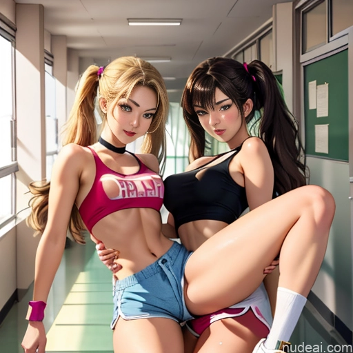 ai nude image of pics of Asian Sorority Two 18 Sexy Face Blonde Brunette Pigtails Straight School Hallway Dolphin Shorts Scissors Pose On Back Cumshot Crisp Anime Skin Detail (beta) Anime Detailed