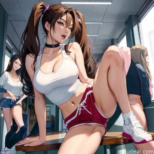 ai nude image of pics of Asian Sorority Two 18 Sexy Face Blonde Brunette Pigtails Straight School Hallway Dolphin Shorts Scissors Pose On Back Cumshot Crisp Anime Skin Detail (beta) Anime Detailed