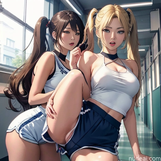 ai nude image of pics of Asian Sorority Two 18 Sexy Face Blonde Brunette Pigtails Straight School Hallway Dolphin Shorts Scissors Pose On Back Cumshot Crisp Anime Skin Detail (beta) Anime Detailed