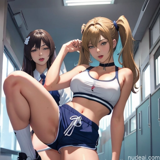 ai nude image of pics of Asian Sorority Two 18 Sexy Face Blonde Brunette Pigtails Straight School Hallway Dolphin Shorts Scissors Pose On Back Cumshot Crisp Anime Skin Detail (beta) Anime Detailed