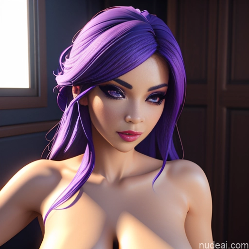 3d Fake Breasts Purple Hair Blue Hair