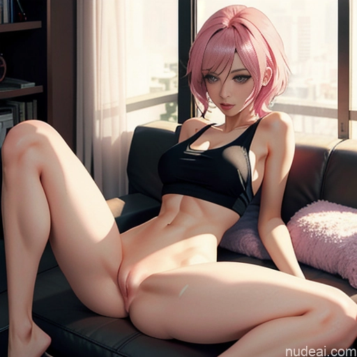 ai nude image of pics of Skinny Small Ass Small Tits Pink Hair Skin Detail (beta) Tank Top Partially Nude Sleeping Spreading Legs