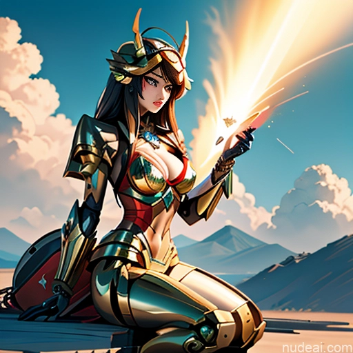 ai nude image of pics of MuQingQing Nude SuperMecha: A-Mecha Musume A素体机娘 Fantasy Armor Dream Mecha Girl Cyborg Style Cyborg Android Full Frontal Looking At Sky Cleavage Bright Lighting