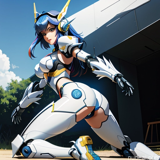 ai nude image of pics of SuperMecha: A-Mecha Musume A素体机娘 Leon Raymond Fantasy Armor Butt Bite Pantsuit Rainbow Haired Girl