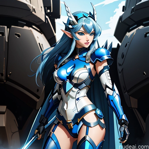 ai nude image of pics of SuperMecha: A-Mecha Musume A素体机娘 Leon Raymond Fantasy Armor Butt Bite Pantsuit Two Deep Blue Eyes