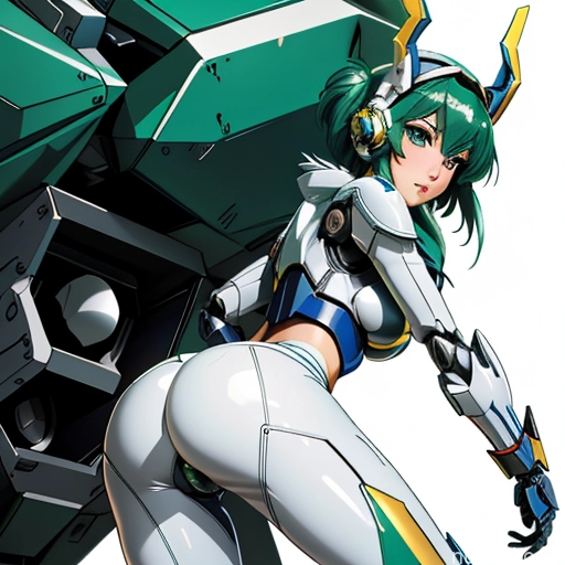 ai nude image of pics of SuperMecha: A-Mecha Musume A素体机娘 Leon Raymond Fantasy Armor Butt Bite Pantsuit Green Hair