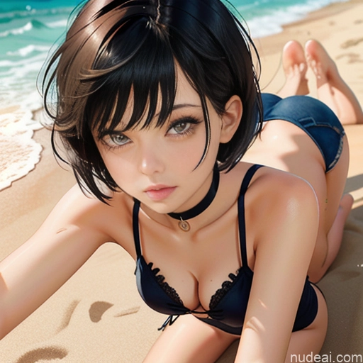 One 18 Skinny Small Tits Small Ass Short Short Hair Brunette Pixie White Choker Better Swimwear One Piece V2 Pose 不小心摔倒 Fallen_down