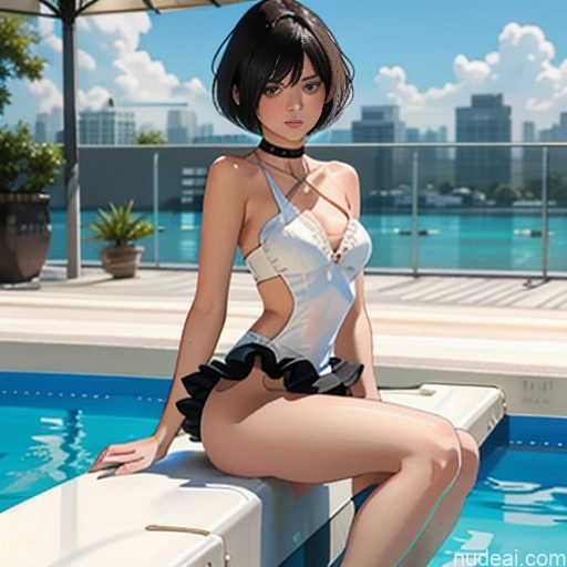 ai nude image of pics of One 18 Skinny Small Tits Small Ass Short Short Hair Brunette Pixie White Choker Better Swimwear Beach Tutu Pose 不小心摔倒 Fallen_down Pool