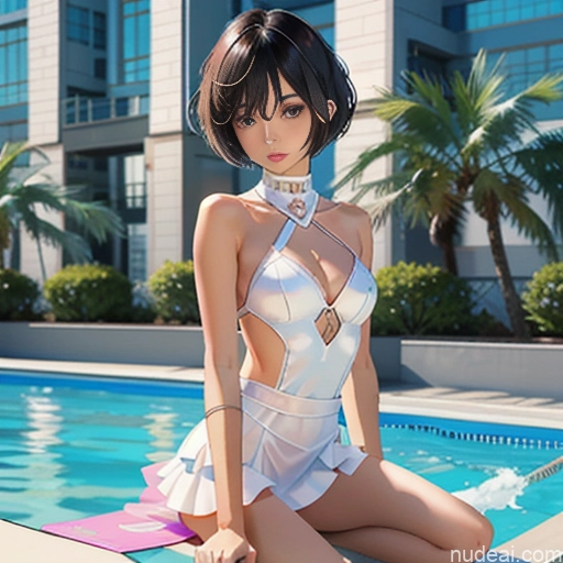 One 18 Skinny Small Tits Small Ass Short Short Hair Brunette Pixie White Choker Better Swimwear Beach Tutu Pose 不小心摔倒 Fallen_down Pool