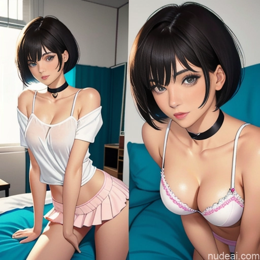 ai nude image of pics of One 18 Skinny Small Tits Small Ass Short Short Hair Brunette Pixie White Choker Pajamas Mini Skirt Sleeping Pose Panty Pull Bedroom